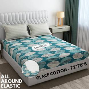 SHOPHOX Cotton Double, King Fitted (Elastic) 210 TC Printed Bedsheet