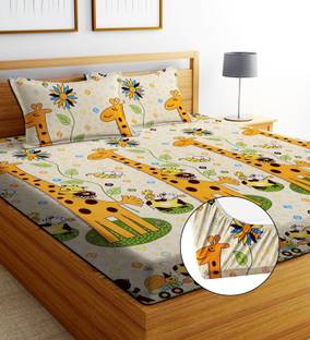 EXFAB Cotton, Microfiber King Fitted (Elastic) 244 TC Printed Bedsheet
