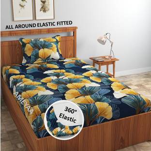 AMEYAA 320 TC Cotton Single Printed Fitted (Elastic) Bedsheet