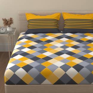 Huesland Cotton Double Flat 144 TC Checkered Bedsheet