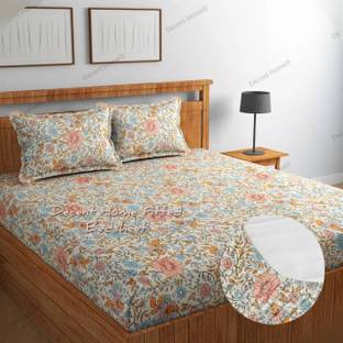 Decent Home Cotton Queen Fitted (Elastic) 240 TC Floral Bedsheet