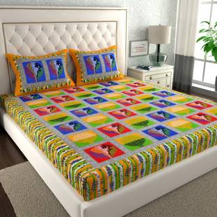 CLOTHOLOGY Cotton Double Flat 144 TC Jaipuri Prints Bedsheet