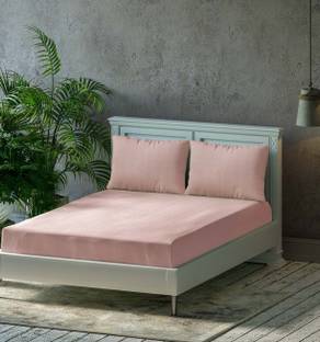 Trance Home Linen Cotton Queen Fitted (Elastic) 300 TC Solid Bedsheet