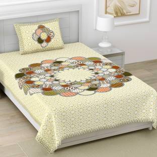 BharatLinen Cotton Single Flat 144 TC Printed Bedsheet