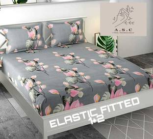 BROKA Cotton Queen Fitted (Elastic) 150 TC Floral Bedsheet