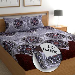 CG Homes Cotton Double Fitted (Elastic) 180 TC Printed Bedsheet