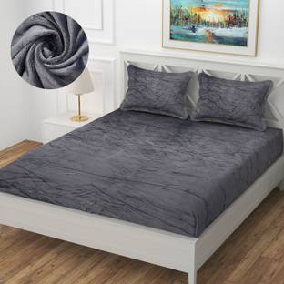 BLUEDOT Fleece Double Fitted (Elastic) 350 TC Solid Bedsheet