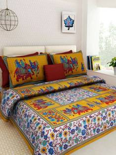 Rajasthani Print 300 TC Cotton Double Printed Flat Bedsheet