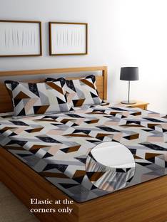 CRAFTS HUB 180 TC Microfiber Double Geometric Fitted (Elastic) Bedsheet