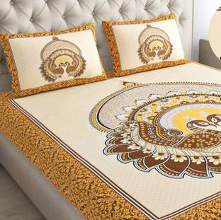 Mohini Dyeing 144 TC Cotton Double Jaipuri Prints Flat Bedsheet