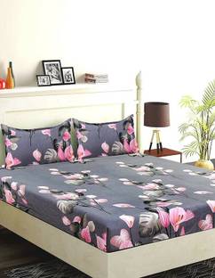 palbhar 210 TC Cotton Queen 3D Printed Flat Bedsheet