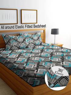 RisingStar Cotton Double Fitted (Elastic) 250 TC Striped Bedsheet
