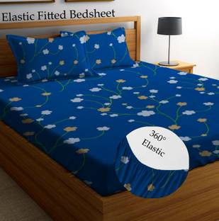 HIYANSHI HOME FURNISHING 220 TC Microfiber King Floral Fitted (Elastic) Bedsheet