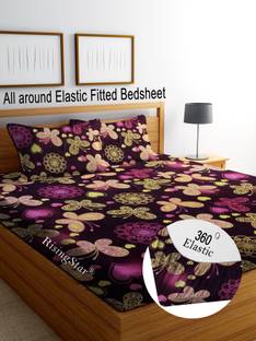RisingStar 350 TC Cotton King Floral Fitted (Elastic) Bedsheet
