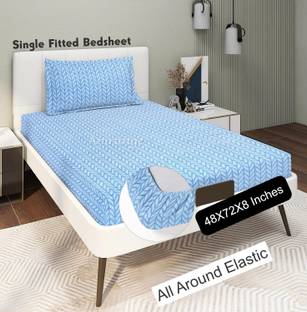 Amrange Cotton Single Fitted (Elastic) 190 TC Abstract Bedsheet