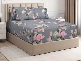 gaur fab Cotton Queen Fitted (Elastic) 180 TC Abstract Bedsheet
