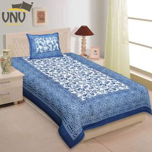 VNV Creation Cotton Single Flat 144 TC Jaipuri Prints Bedsheet