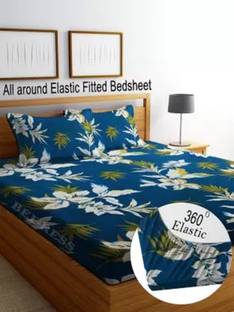 TerryFox Cotton Double Fitted (Elastic) 320 TC Printed Bedsheet