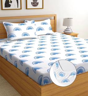 BLUEDOT Cotton Double Fitted (Elastic) 244 TC Printed Bedsheet