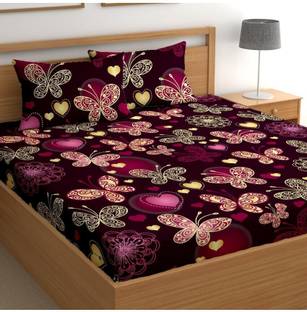 BlinkBerry Cotton Double Fitted (Elastic) 220 TC Floral Bedsheet