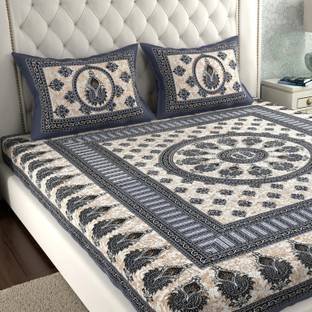Leo Creation Cotton Double Flat 144 TC Jaipuri Prints Bedsheet