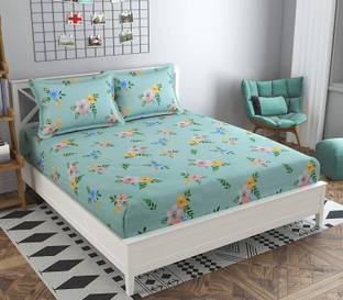 HIYANSHI HOME FURNISHING 240 TC Cotton King 3D Printed Fitted (Elastic) Bedsheet