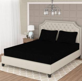 RUMFOT 280 TC Satin Queen Striped Fitted (Elastic) Bedsheet