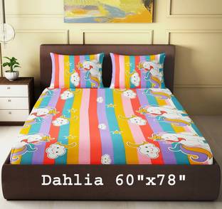 Dahlia 200 TC Polycotton Queen Printed Fitted (Elastic) Bedsheet