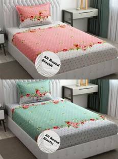 Nt@ub Cotton Single Fitted (Elastic) 210 TC Printed Bedsheet