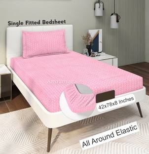 Amrange Cotton Single Fitted (Elastic) 190 TC Abstract Bedsheet