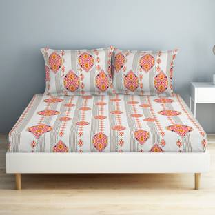 SPACES 132 TC Cotton Double Geometric Flat Bedsheet