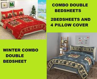 Woolen Woolen Double Flat 240 TC Printed Bedsheet