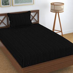 Homefab India 140 TC Cotton Single Striped Flat Bedsheet
