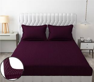 RADRUGS 280 TC Cotton Double Striped Fitted (Elastic) Bedsheet