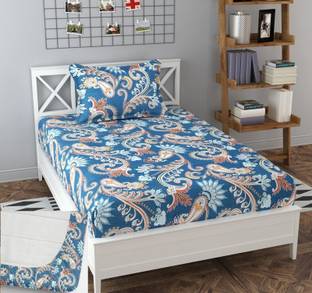 BLUEDOT Microfiber Single Fitted (Elastic) 160 TC Floral Bedsheet