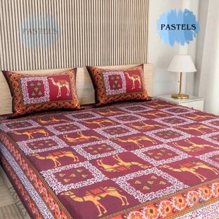 Pastels 144 TC Cotton Double Jaipuri Prints Flat Bedsheet