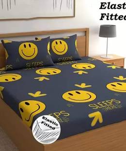 Decoreio 210 TC Cotton King Printed Fitted (Elastic) Bedsheet