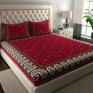 Cosito Cotton Double Flat 144 TC Jaipuri Prints Bedsheet