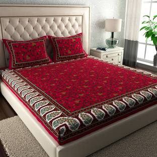 Leo Creation Cotton Double Flat 144 TC Jaipuri Prints Bedsheet