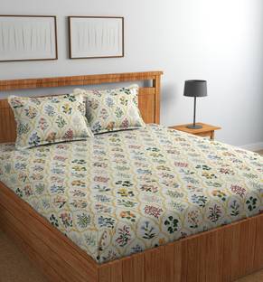 CHHILAKIYA Cotton King Flat 300 TC Floral Bedsheet