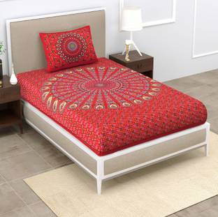 Leo Creation Cotton Single Flat 144 TC Jaipuri Prints Bedsheet