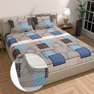 Crafteal Cotton Double Fitted (Elastic) 200 TC Floral Bedsheet