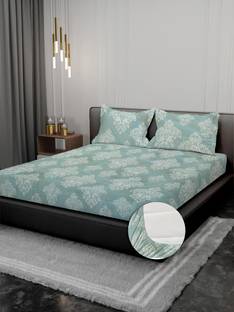 YUTERA Cotton Super King Fitted (Elastic) 310 TC Floral Bedsheet