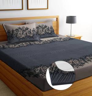 PLANO Cotton Double, King Fitted (Elastic) 250 TC Floral Bedsheet