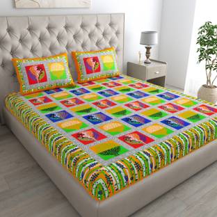Cosito Cotton Double Flat 144 TC Jaipuri Prints Bedsheet