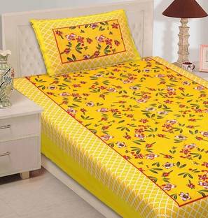 Leo Creation Cotton Single Flat 144 TC Jaipuri Prints Bedsheet