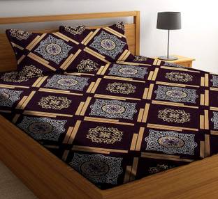 GACHDECOR Cotton King Fitted (Elastic) 280 TC Printed Bedsheet