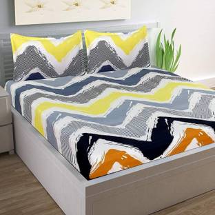 KARIDH 210 TC Cotton Double Geometric Fitted (Elastic) Bedsheet