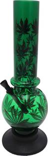 TANISHKA EXPORT 12 Inch Leaf Printed Acrylic Transparent Green Beer Bong Funnel