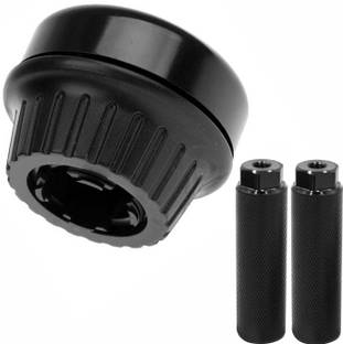 DSTECHBAR Cycle Rotate Bell with Foot Rest Aluminum Handlebar Safety Horn Silver Leg Pegs Bell